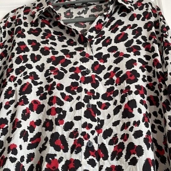 Zara Basic Leopard Print Blouse Extra Small Red Gray Black - Picture 9 of 13